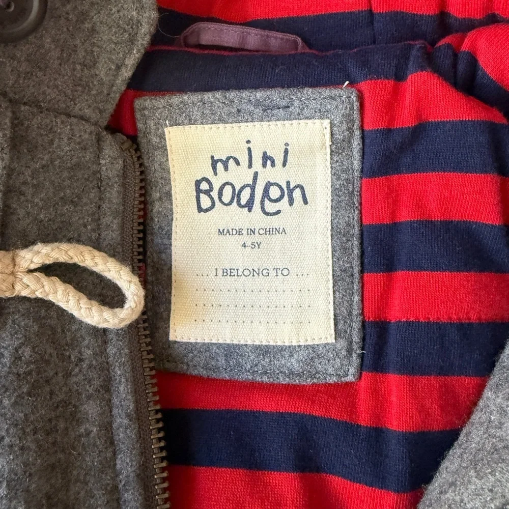 Boden Kids Gray Hooded Toggle Button and Zip Wool Lined Pea Coat. 4/5